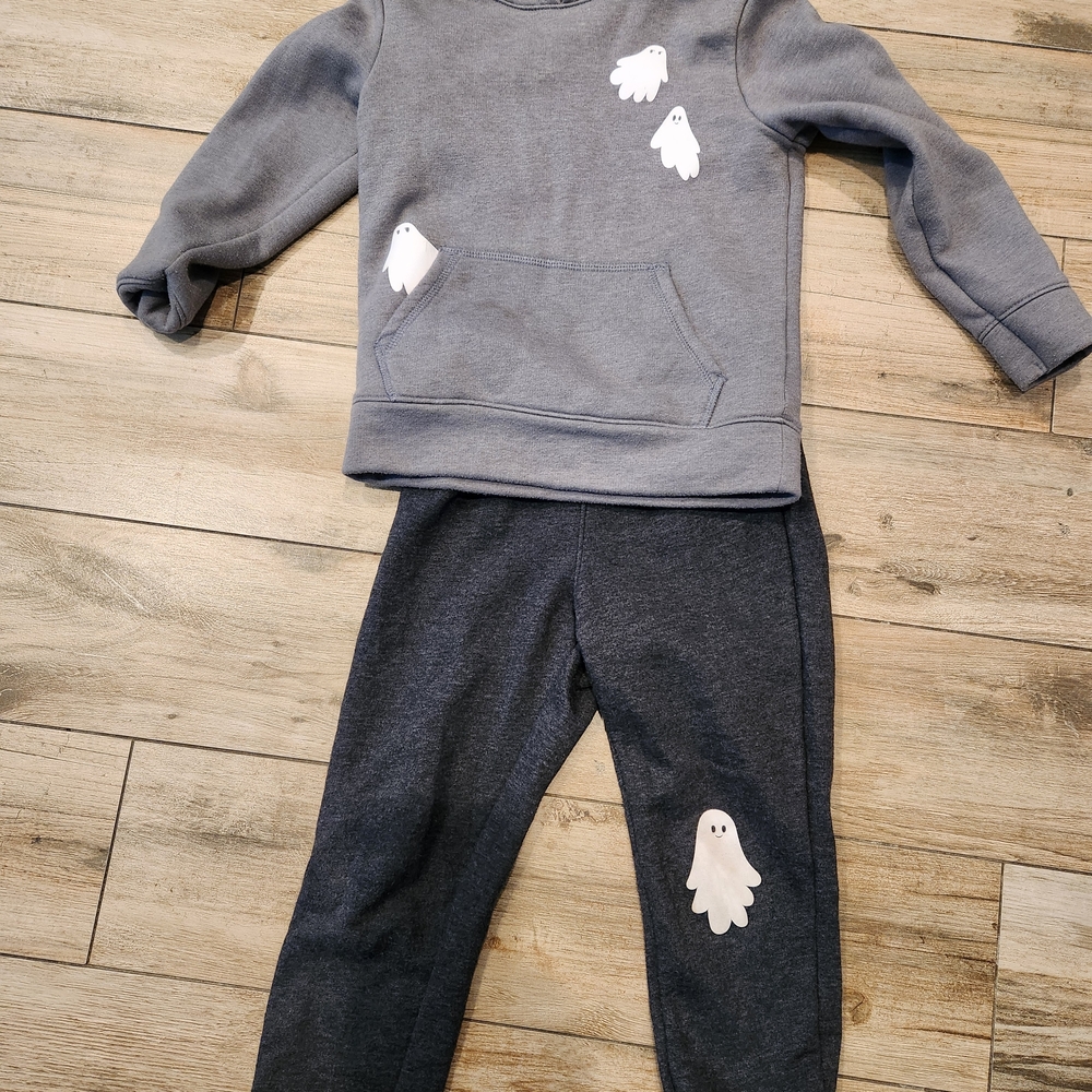 Kids Ghost Print Sweatshirt and Pants Set - Gray